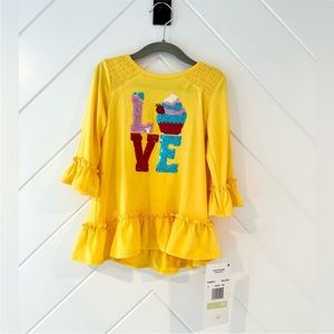 Girls Sequin Appliqué Ruffle Trim Top